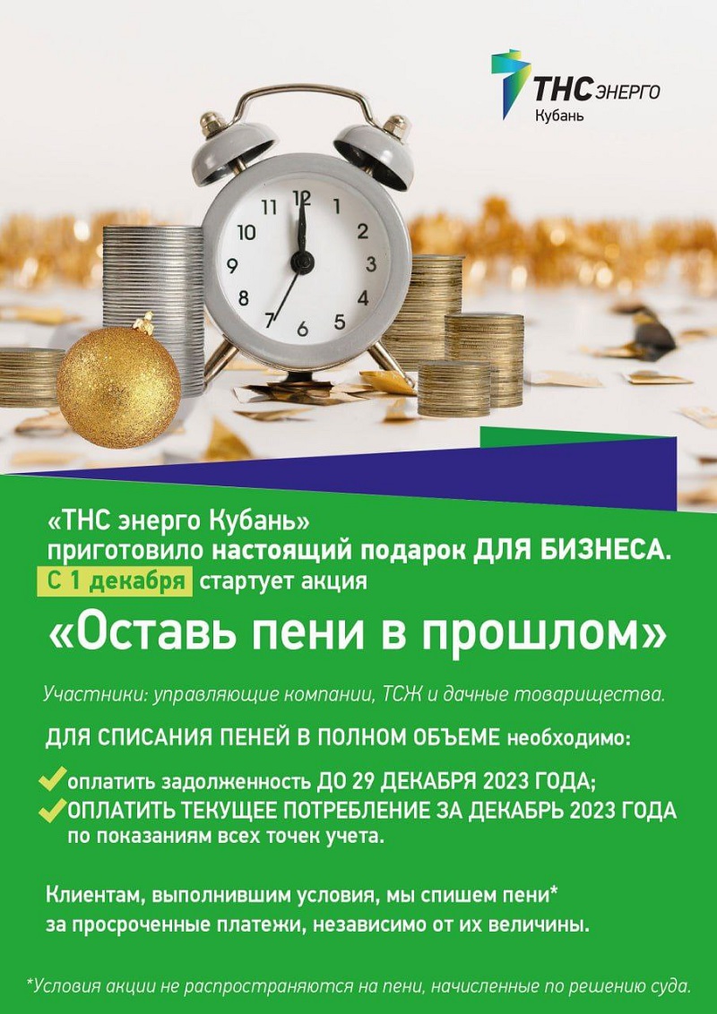 «ТНС энерго Кубань» предлагает бизнес-клиентам оставить пени в прошлом